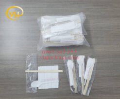 Combo Đũa gỗ tách 20cm, Muỗng, Tăm, Khăn giấy - Mẫu 2 - Dùng 1 lần